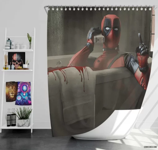 Marvel Unstoppable Deadpool Merc Chronicles Comic Shower Curtain