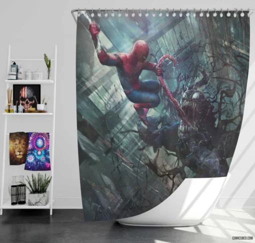 Marvel Venom Spidey Heroic Feats Comic Shower Curtain