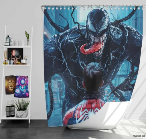 Marvel Venom Spidey Sinister Rivalry Comic Shower Curtain