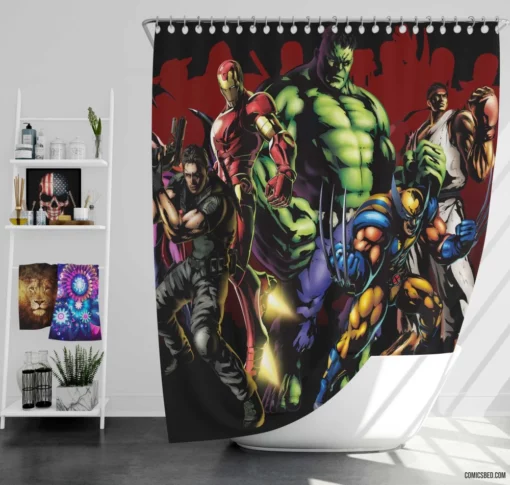 Marvel Vs Capcom Hulk Wolverine Iron Man Comic Shower Curtain