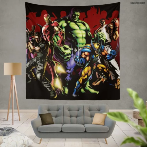 Marvel Vs Capcom Hulk Wolverine Iron Man Comic Wall Tapestry