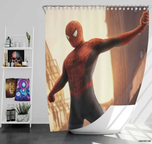 Marvel Web-Slinger Chronicles Spider-Man Soars Comic Shower Curtain