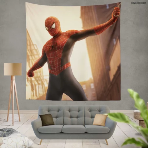 Marvel Web-Slinger Chronicles Spider-Man Soars Comic Wall Tapestry