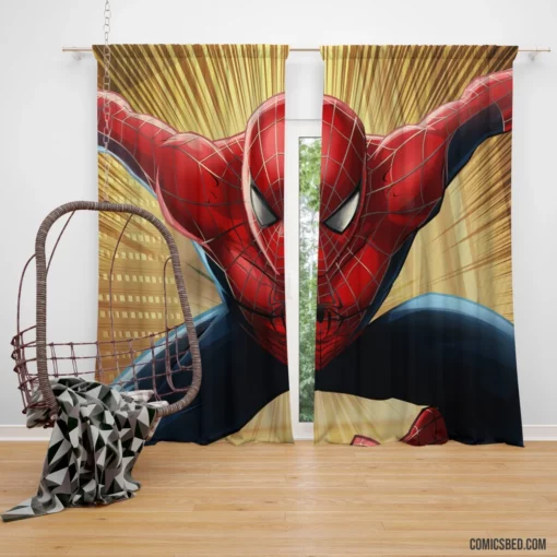 Marvel Web-Swinging Hero Spider-Man Soars Comic Curtain