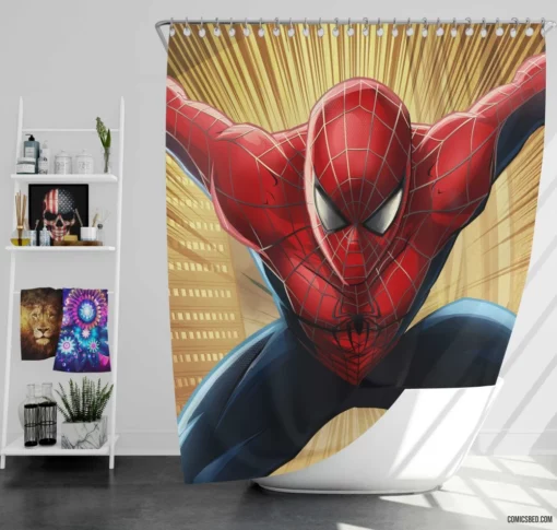 Marvel Web-Swinging Hero Spider-Man Soars Comic Shower Curtain