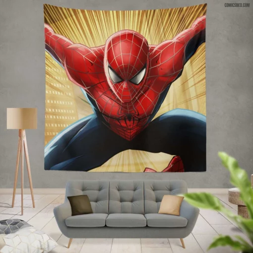 Marvel Web-Swinging Hero Spider-Man Soars Comic Wall Tapestry