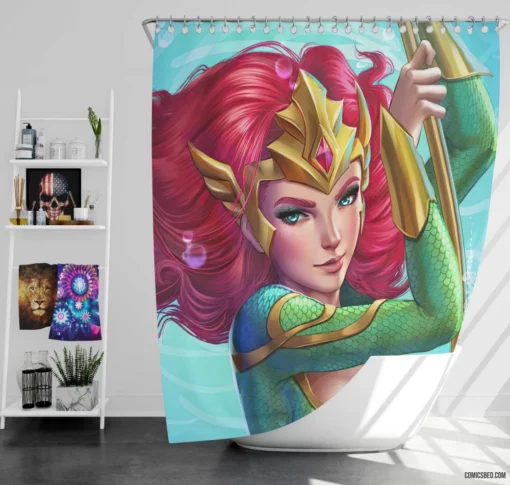 Mera Royal Waves of Power Comic Shower Curtain