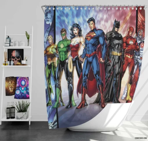 New Justice League Iconic Team Comic Shower Curtain