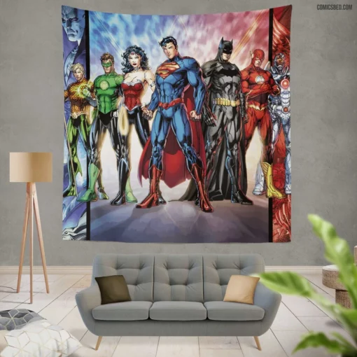 New Justice League Iconic Team Comic Wall Tapestry