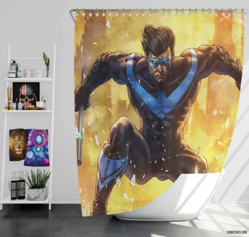 Nightwing DC Agile Nighttime Hero Comic Shower Curtain