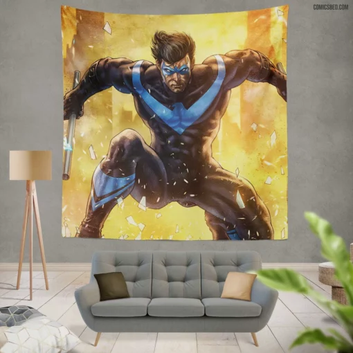 Nightwing DC Agile Nighttime Hero Comic Wall Tapestry