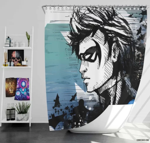 Nightwing Emblem City Guardian Comic Shower Curtain