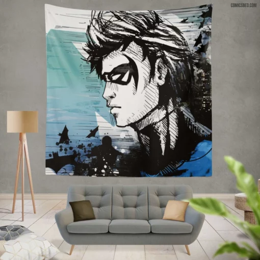 Nightwing Emblem City Guardian Comic Wall Tapestry