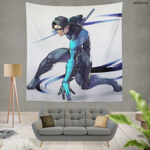 Nightwing Gotham Flying Vigilante Comic Wall Tapestry