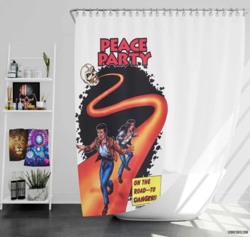 Peace Party Quest for Harmony and Justice Comic Shower Curtain