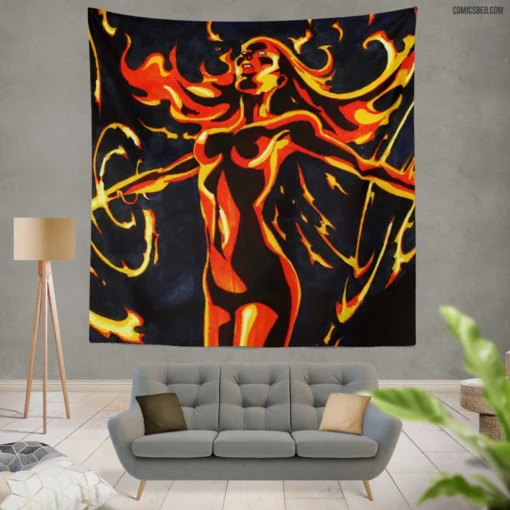 Phoenix Fiery Rebirth Comic Wall Tapestry