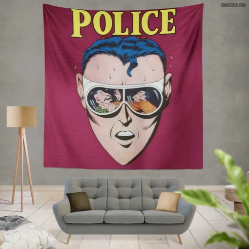 Police Crime-Fighting Chronicles Comic Wall Tapestry