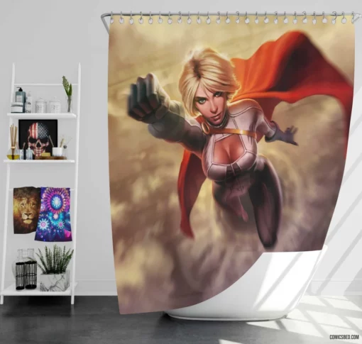 Power Girl Flying DC Heroine Comic Shower Curtain