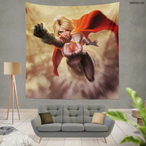 Power Girl Flying DC Heroine Comic Wall Tapestry