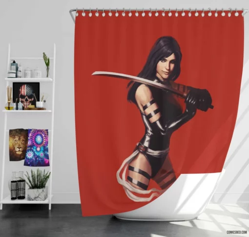 Psylocke Psychic Battles in Marvel Realm Comic Shower Curtain