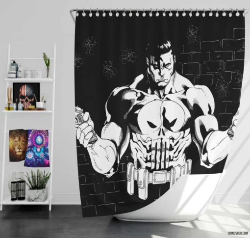 Punisher Unstoppable Force Comic Shower Curtain