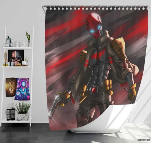 Red Hood Shadowed Vigilante Chronicles Comic Shower Curtain