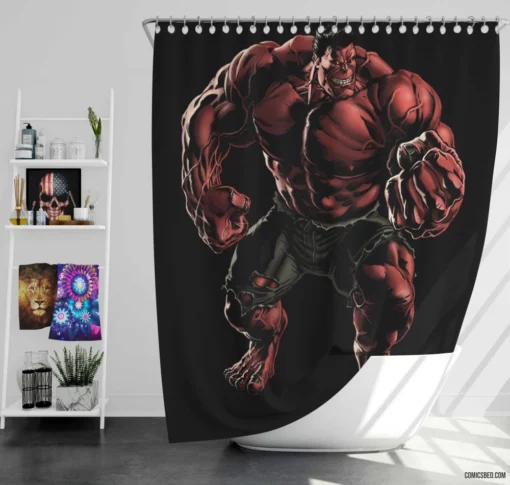 Red Hulk Gamma-Powered Avenger Comic Shower Curtain