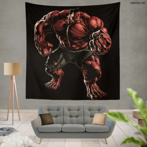 Red Hulk Gamma-Powered Avenger Comic Wall Tapestry