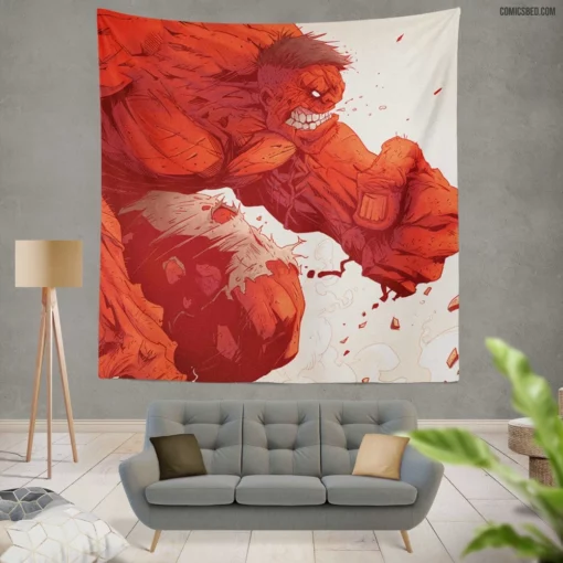 Red Hulk Marvel Fierce Fury Comic Wall Tapestry