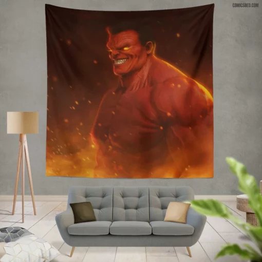 Red Hulk Marvel Furious Behemoth Comic Wall Tapestry