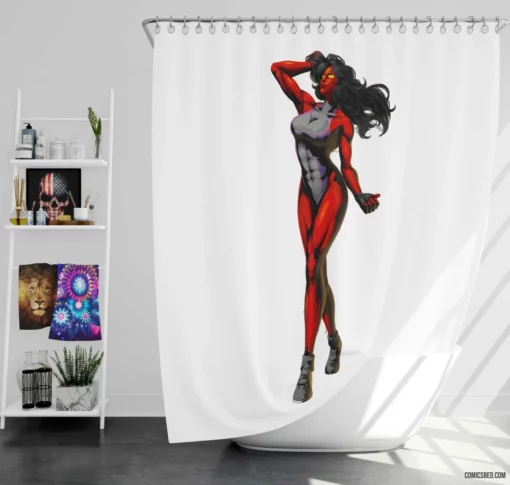 Red She-Hulk Marvel powered Hero Comic Shower Curtain