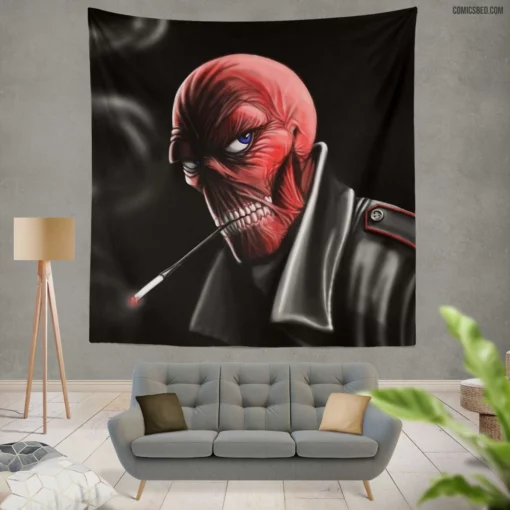 Red Skull Malevolent Scheme Comic Wall Tapestry