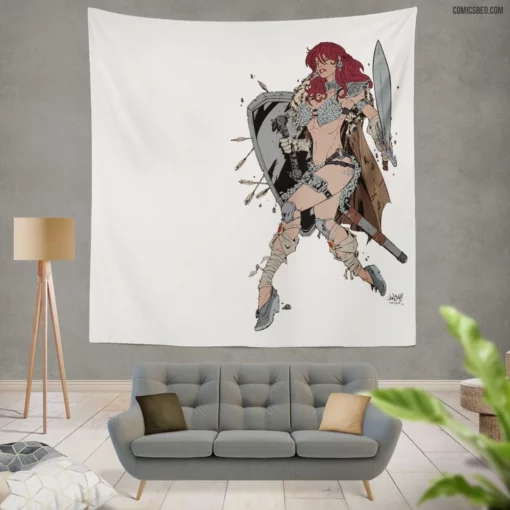 Red Sonja Sword-Wielding Barbarian Tales Comic Wall Tapestry