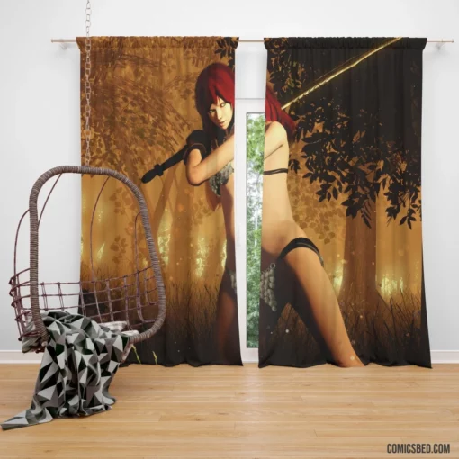 Red Sonja Sword-Wielding Hero Comic Curtain