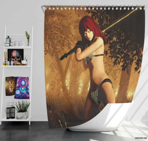 Red Sonja Sword-Wielding Hero Comic Shower Curtain