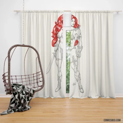 Red Sonja Sword-Wielding Heroine Comic Curtain