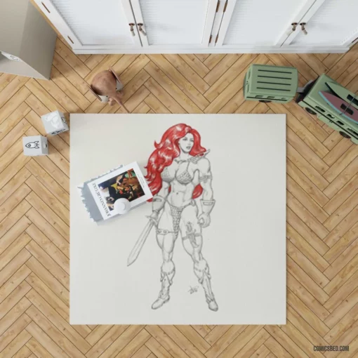 Red Sonja Sword-Wielding Heroine Comic Rug