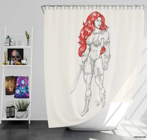 Red Sonja Sword-Wielding Heroine Comic Shower Curtain