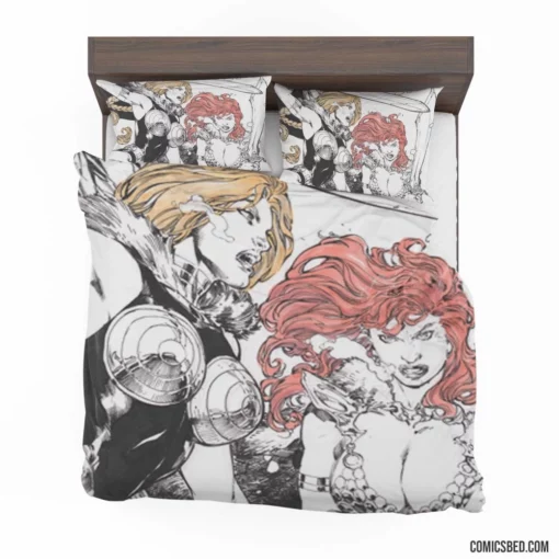 Red Sonja & Valkyrie Collage Dynamic Duo Feats Comic Bedding Set 1