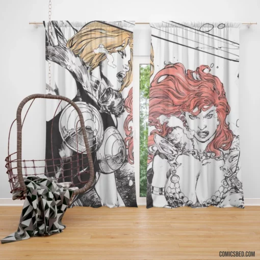 Red Sonja & Valkyrie Collage Dynamic Duo Feats Comic Curtain