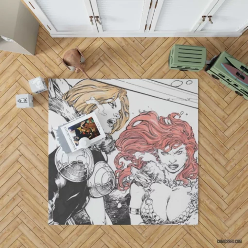 Red Sonja & Valkyrie Collage Dynamic Duo Feats Comic Rug