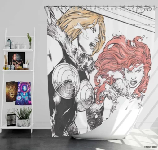 Red Sonja & Valkyrie Collage Dynamic Duo Feats Comic Shower Curtain