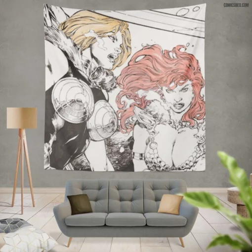 Red Sonja & Valkyrie Collage Dynamic Duo Feats Comic Wall Tapestry