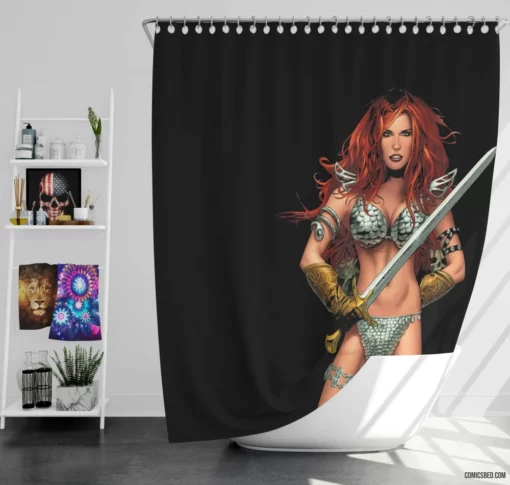 Red Sonja Warrior Saga Unfolds Comic Shower Curtain