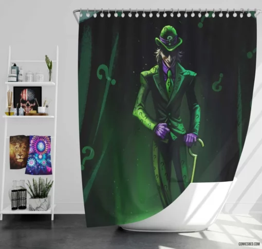 Riddler DC Puzzling Enigma Comic Shower Curtain