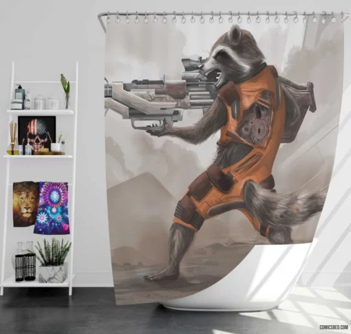 Rocket Raccoon Cosmic Adventurer Comic Shower Curtain