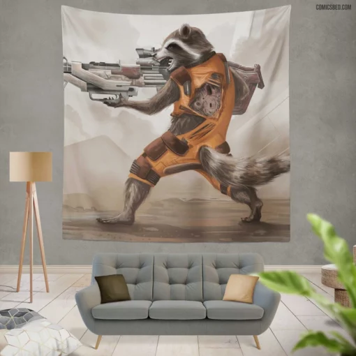 Rocket Raccoon Cosmic Adventurer Comic Wall Tapestry