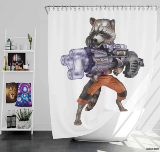 Rocket Raccoon Cosmic Guardians Of The Galaxy Comic Shower Curtain