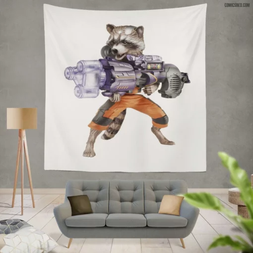 Rocket Raccoon Cosmic Guardians Of The Galaxy Comic Wall Tapestry