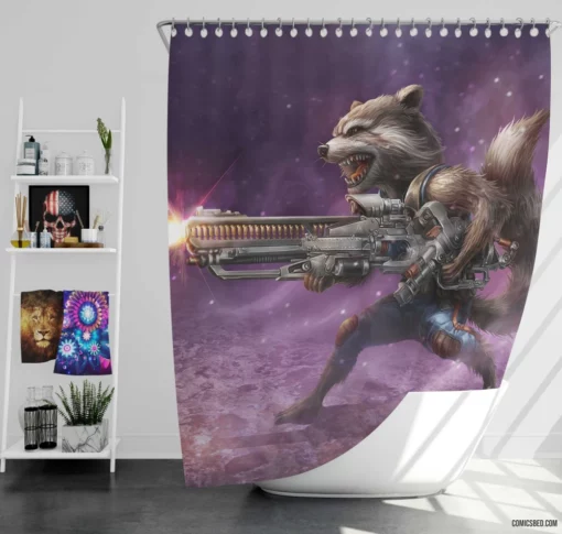 Rocket Raccoon Weapon Marvel Guardian Comic Shower Curtain